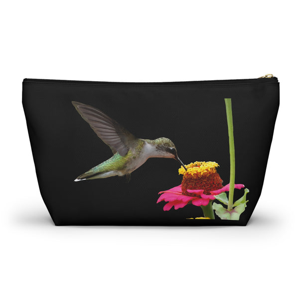 Hummingbird Zinnia Sip Black Accessory Pouch w T-bottom