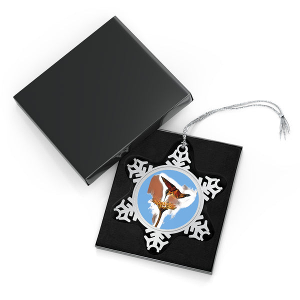 Hummingbird Flame Pewter Light Blue Snowflake Ornament 1