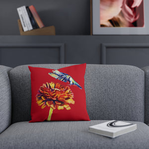 Hummingbird Wings Up Red Cushion