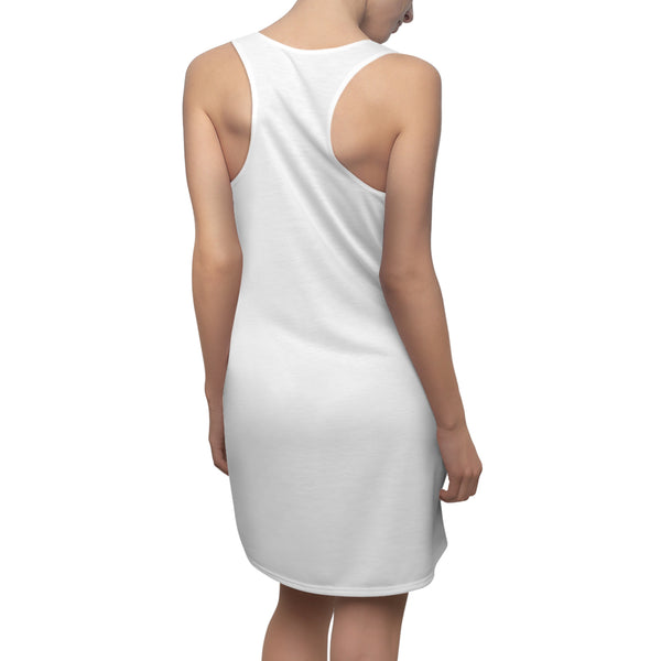 Hummingbird Red Bloom White Women's Cut & Sew Racerback Dress (AOP)