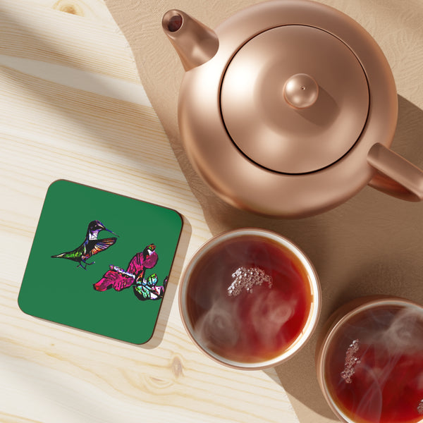 Hummingbird Bounce Green Hardboard Back Coaster