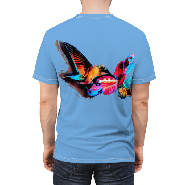 Unisex Cut & Sew Hummingbird Landing Light Blue Tee (AOP 1)