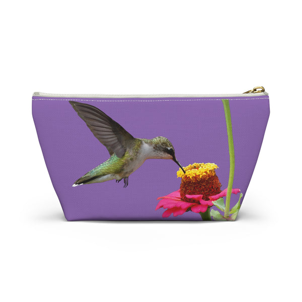 Hummingbird Zinnia Sip Day Purple Accessory Pouch w T-bottom