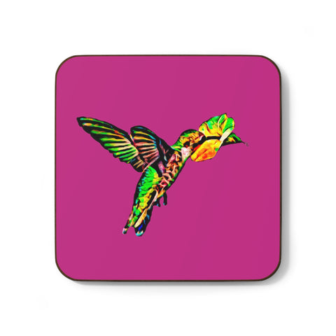 Hummingbird Emerald Sip Neat Pink Hardboard Back Coaster