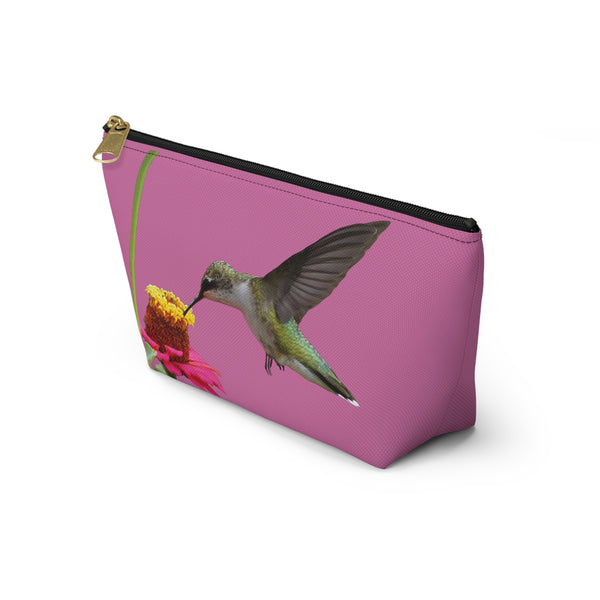 Hummingbird Zinnia Sip Neat Pink Accessory Pouch w T-bottom