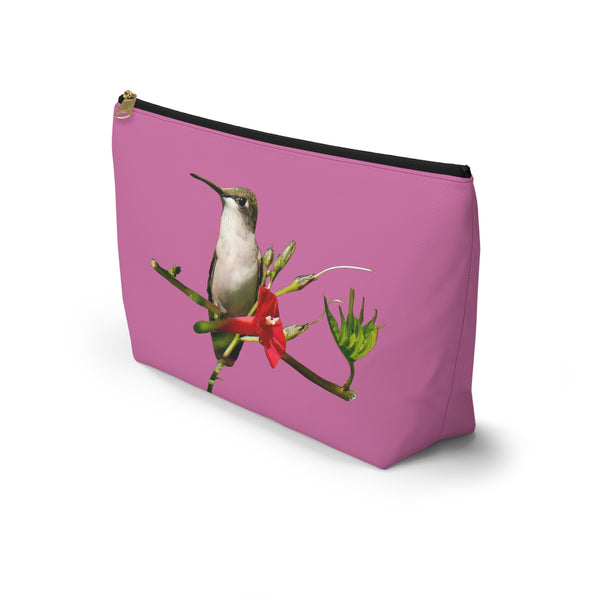 Hummingbird Red Bloom Neat Pink Accessory Pouch w T-bottom