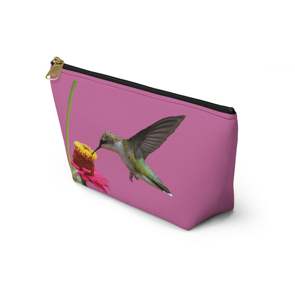 Hummingbird Zinnia Sip Neat Pink Accessory Pouch w T-bottom