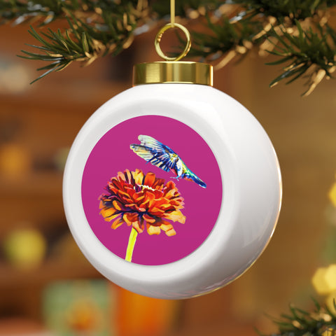 Hummingbird Wings Up Neat Pink Ball Ornament