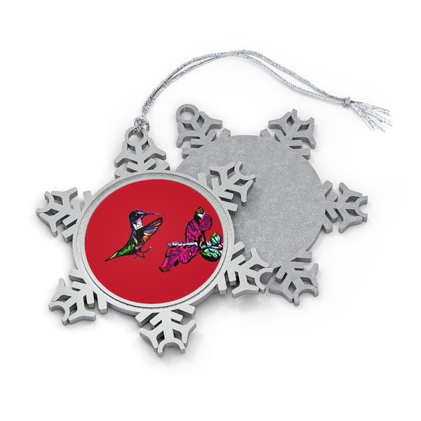 Hummingbird Bounce Pewter Red Snowflake Ornament