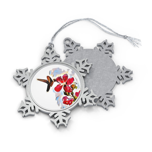 Hummingbird Red Rosa Pewter Snowflake Ornament