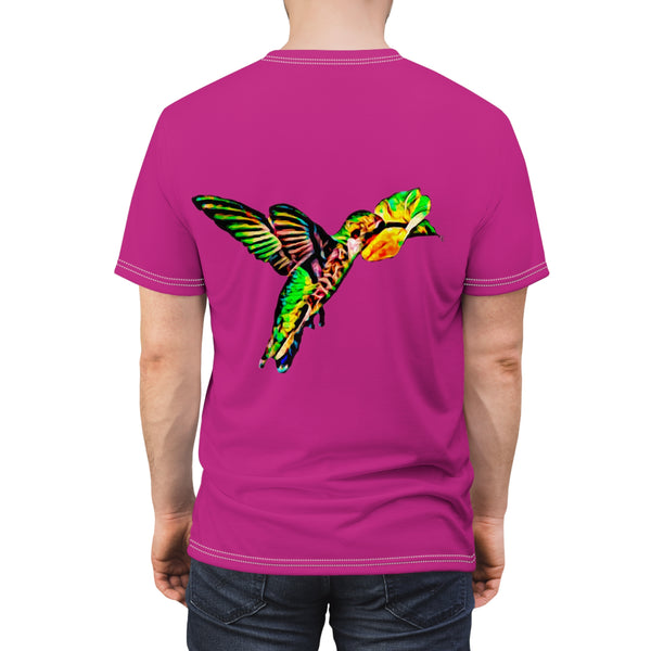 Unisex Cut & Sew Hummingbird Emerald Neat Pink Tee (AOP 1)