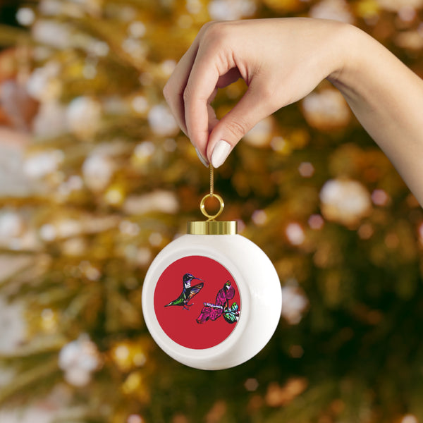 Hummingbird Bounce Red Ball Ornament