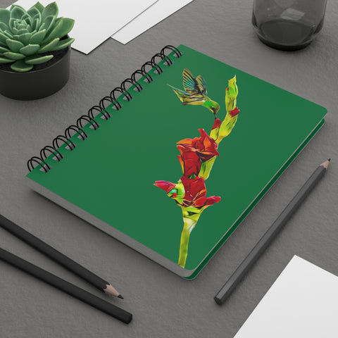 Hummingbird Gladiolus Standing Green Spiral Bound Journal