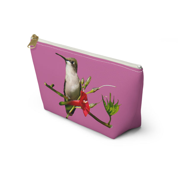 Hummingbird Red Bloom Neat Pink Accessory Pouch w T-bottom '