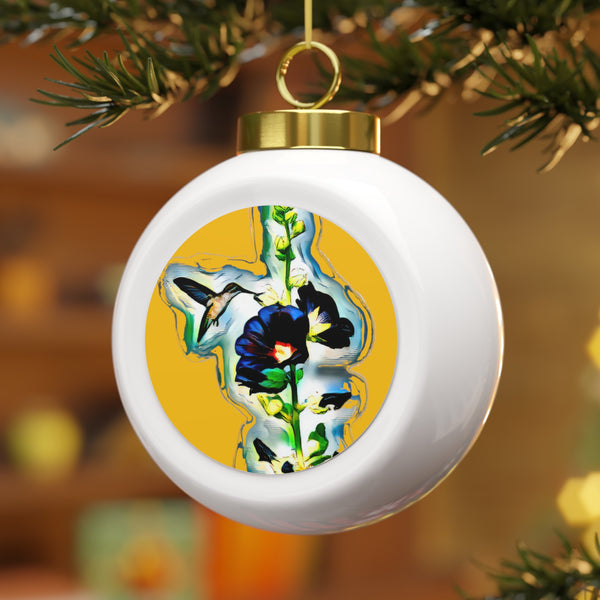 Hummingbird Standing Yellow Ball Ornament