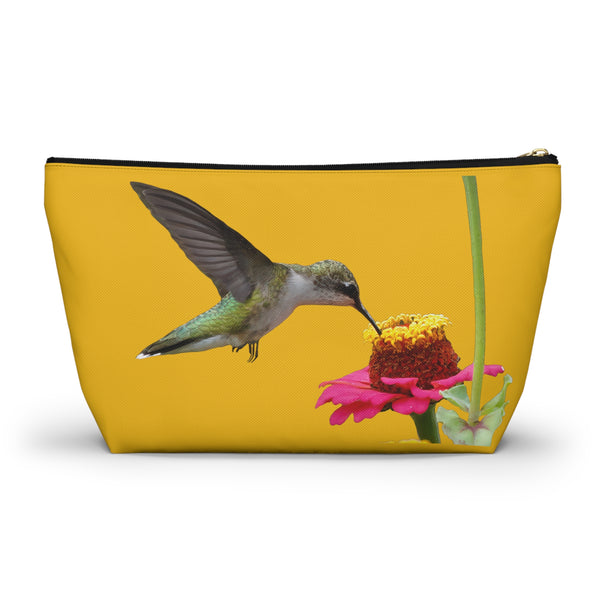 Hummingbird Zinnia Sip Yellow Accessory Pouch w T-bottom