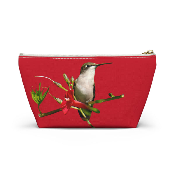 Hummingbird Red Bloom Red Accessory Pouch w T-bottom