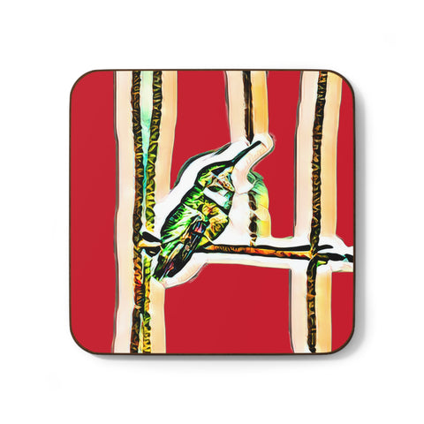 Hummingbird Gaze Red Hardboard Back Coaster