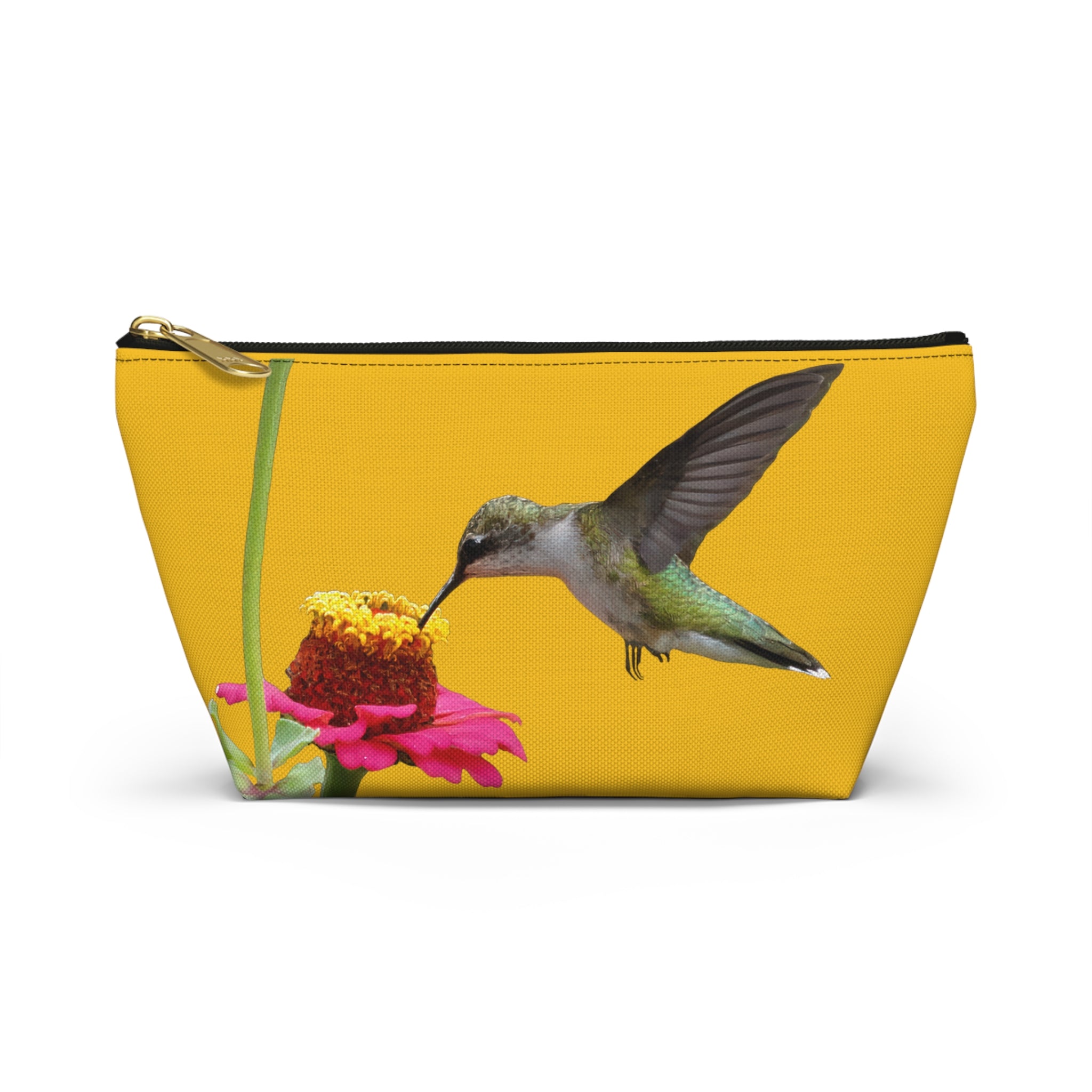 Hummingbird Zinnia Sip Yellow Accessory Pouch w T-bottom