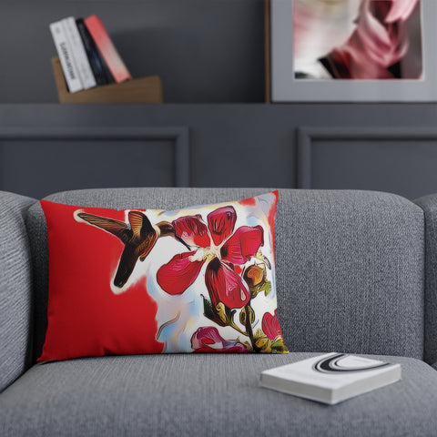 Hummingbird Red Rosa Red Cushion