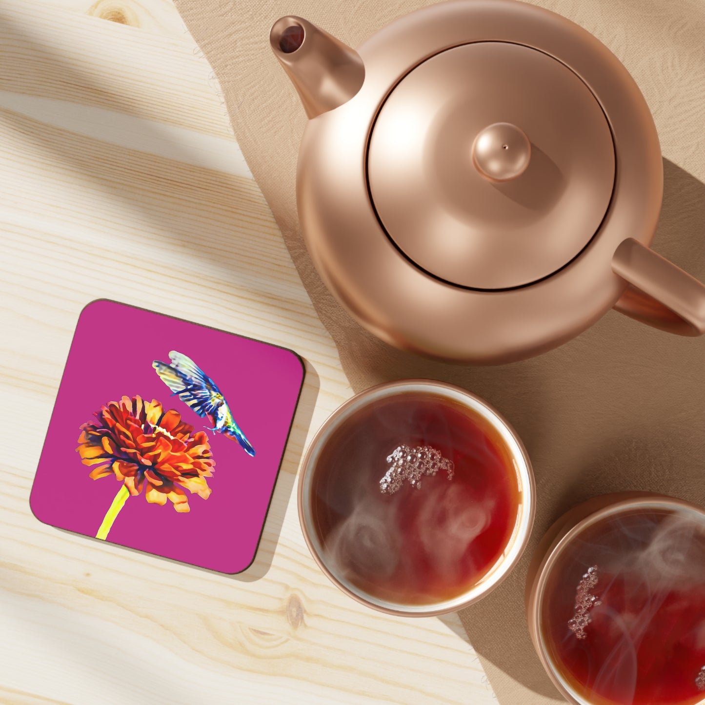 Hummingbird Wings Up Neat Pink Hardboard Back Coaster