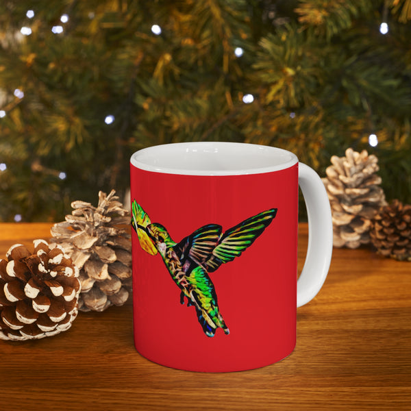 Hummingbird Emerald Red Ceramic Mug 11oz