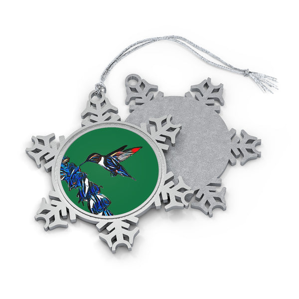 Hummingbird Blue Stick Pewter Green Snowflake Ornament