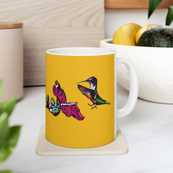 Hummingbird Bounce Yellow Ceramic Mug 11oz