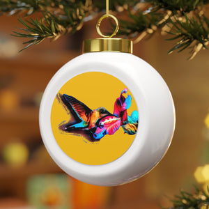 Hummingbird Landing Yellow Ball Ornament