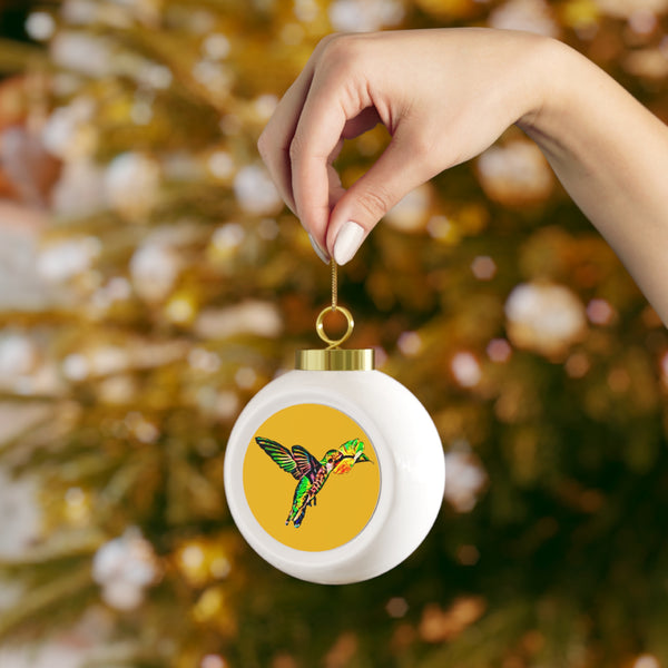 Hummingbird Emerald Sip Yellow Ornament