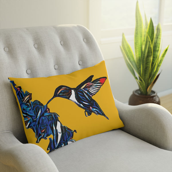 Hummingbird Blue Stick Yellow Cushion