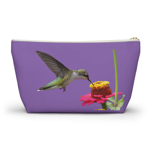 Hummingbird Zinnia Sip Day Purple Accessory Pouch w T-bottom
