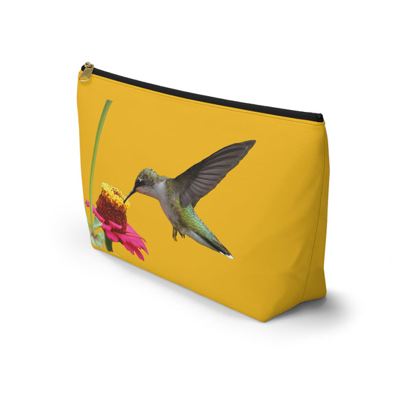 Hummingbird Zinnia Sip Yellow Accessory Pouch w T-bottom