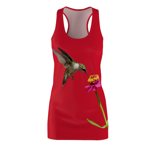 Hummingbird Zinnia Sip Red Women's Cut & Sew Racerback Dress (AOP)