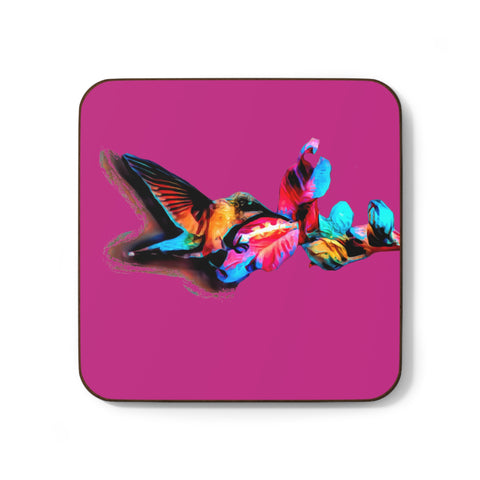 Hummingbird Landing Neat Pink Hardboard Back Coaster