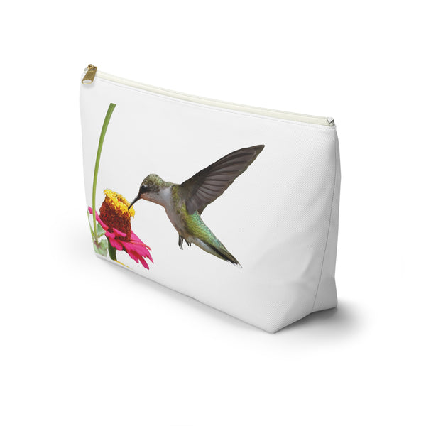 Hummingbird Zinnia Sip White Accessory Pouch w T-bottom