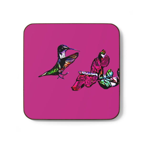 Hummingbird Bounce Neat Pink Hardboard Back Coaster