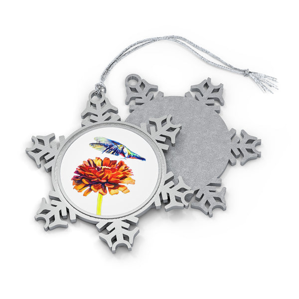 Hummingbird Wings Up Pewter Snowflake Ornament