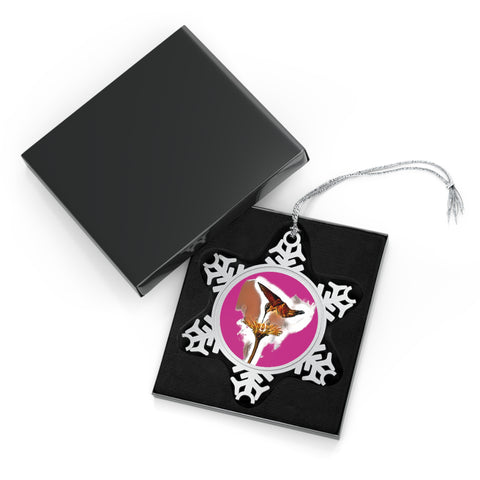 Hummingbird Flame Pewter Neat Pink Snowflake Ornament 1