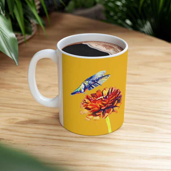 Hummingbird Wings Ceramic Yellow Mug 11oz