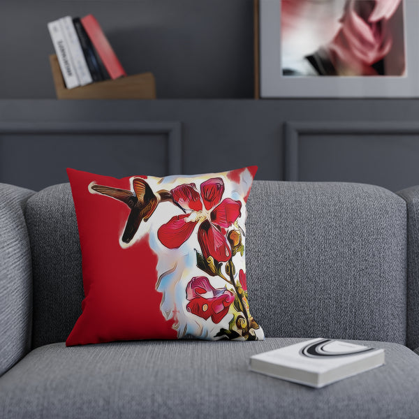 Hummingbird Red Rosa Red Cushion