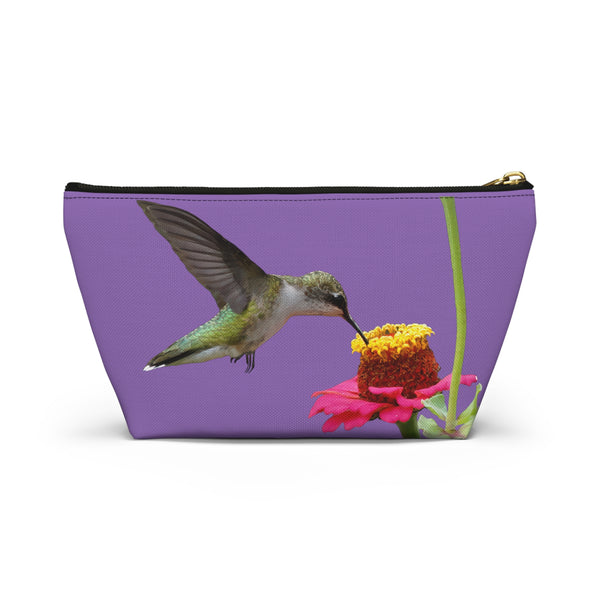 Hummingbird Zinnia Sip Day Purple Accessory Pouch w T-bottom