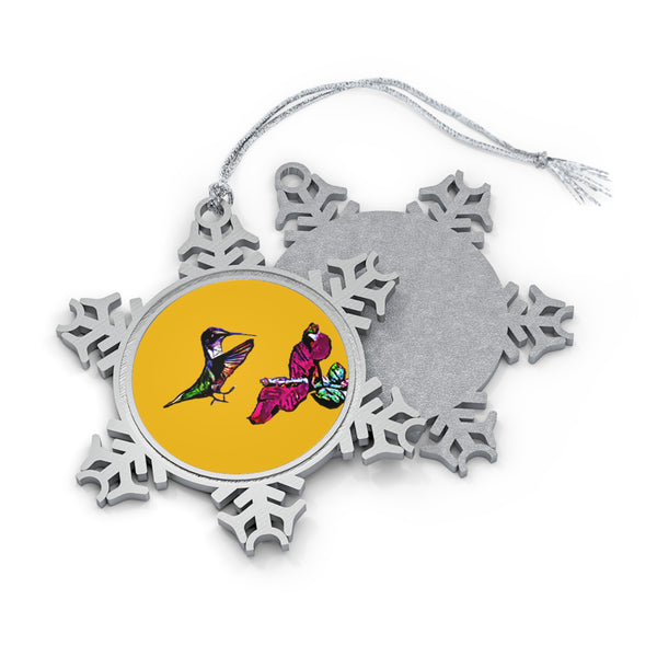 Hummingbird Bounce Pewter Yellow Snowflake Ornament