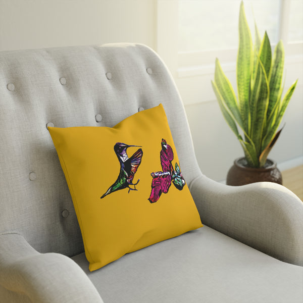 Hummingbird Bounce Yellow Cushion