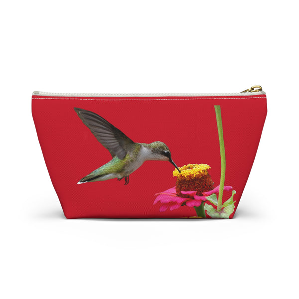 Hummingbird Zinnia Sip Red Accessory Pouch w T-bottom