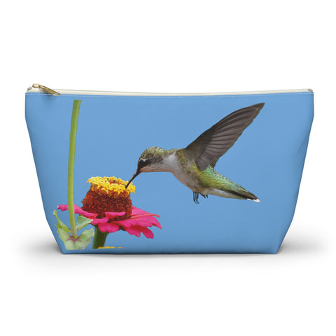 Hummingbird Zinnia Sip Light Blue Accessory Pouch w T-bottom