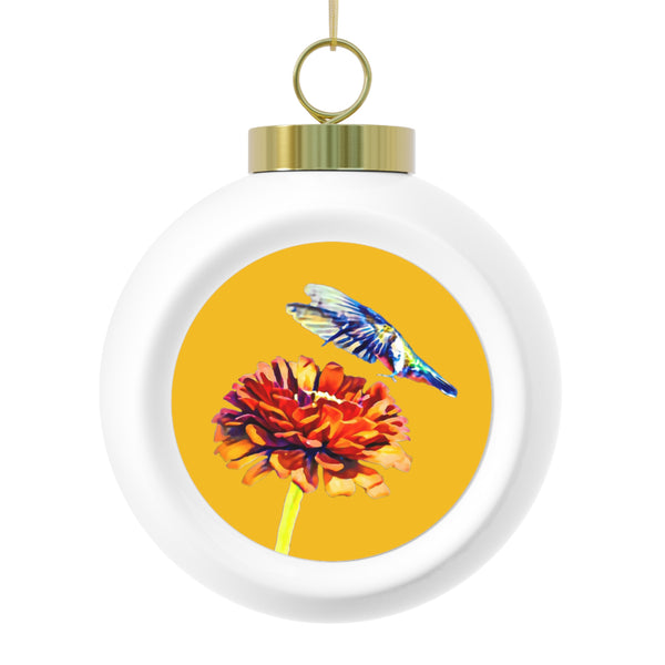 Hummingbird Wings Up Yellow Ball Ornament