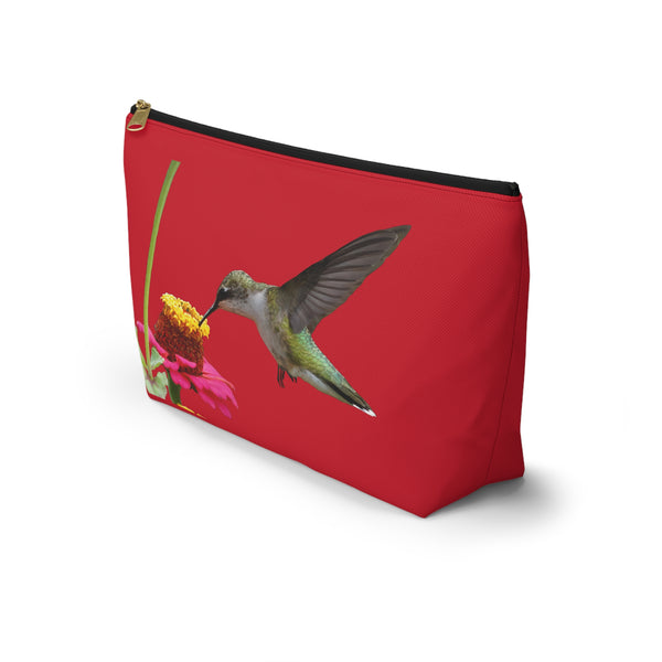 Hummingbird Zinnia Sip Red Accessory Pouch w T-bottom