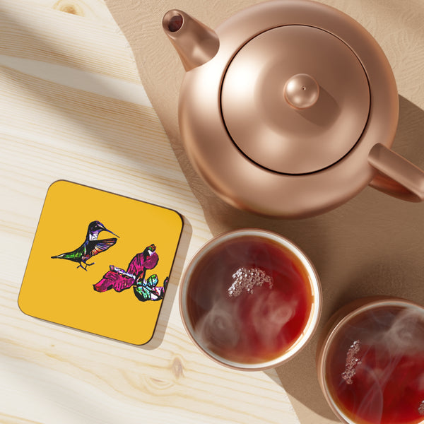 Hummingbird Bounce Yellow Hardboard Back Coaster