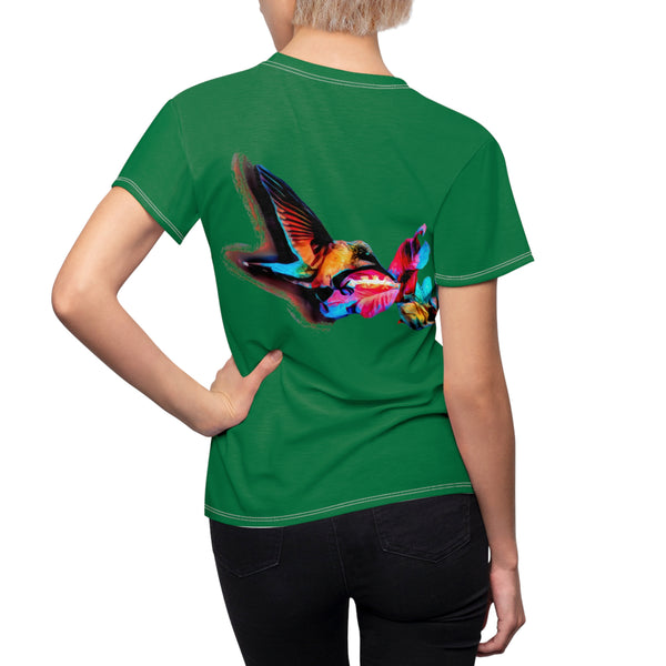 Women's Cut & Sew Hummingbird Landing Green Tee (AOP 1)